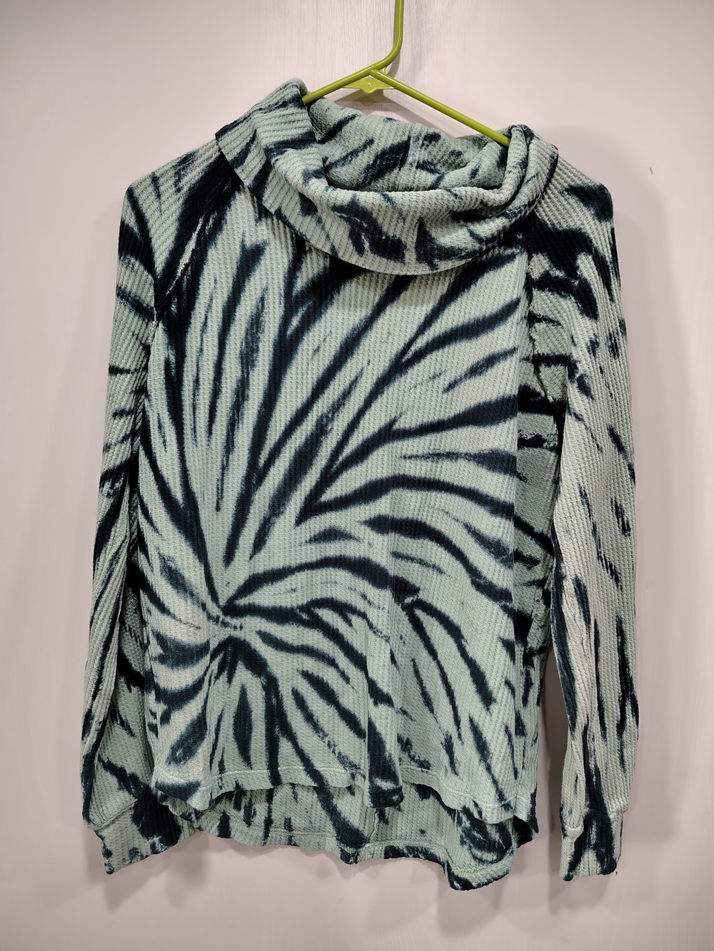 Wonderly Mint and Black Cowl Neck Tie-Dye Sweater